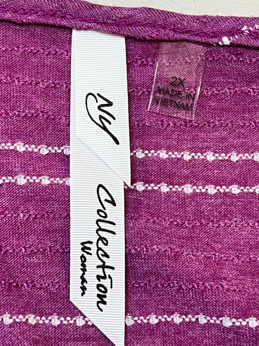 NY Collections Button Down Top Short Sleeve Tie Front, Purple & White, Size 2X - Picture 3 of 8